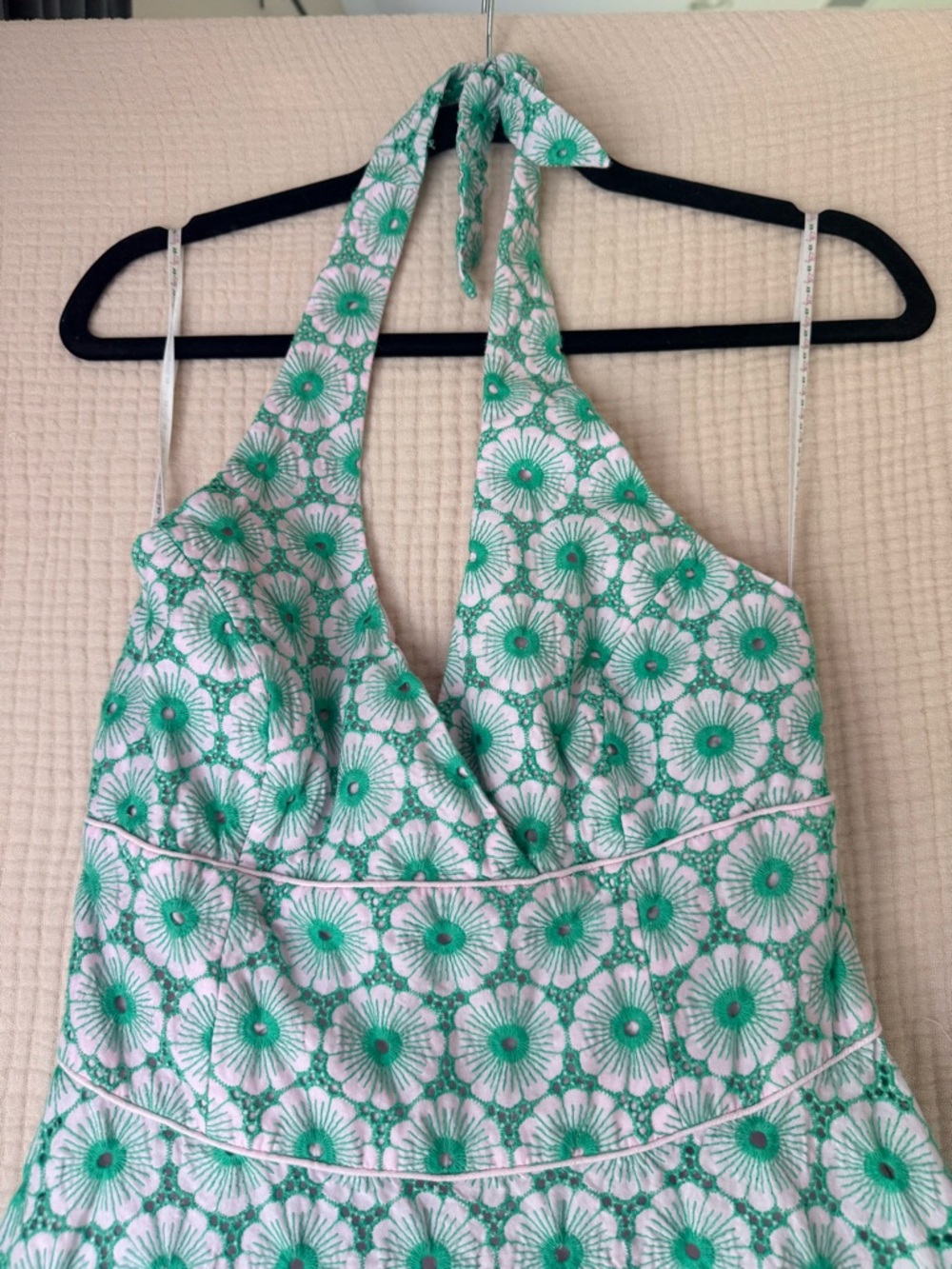 Lilly Pulitzer Halter Dress Size 8 Green White Floral Fit & Flare Cotton Summer - Picture 5 of 14